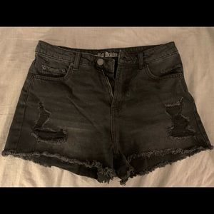 High Waisted Black Denim Shorts